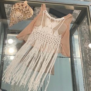 Crocheted Fringe Back Crop Top